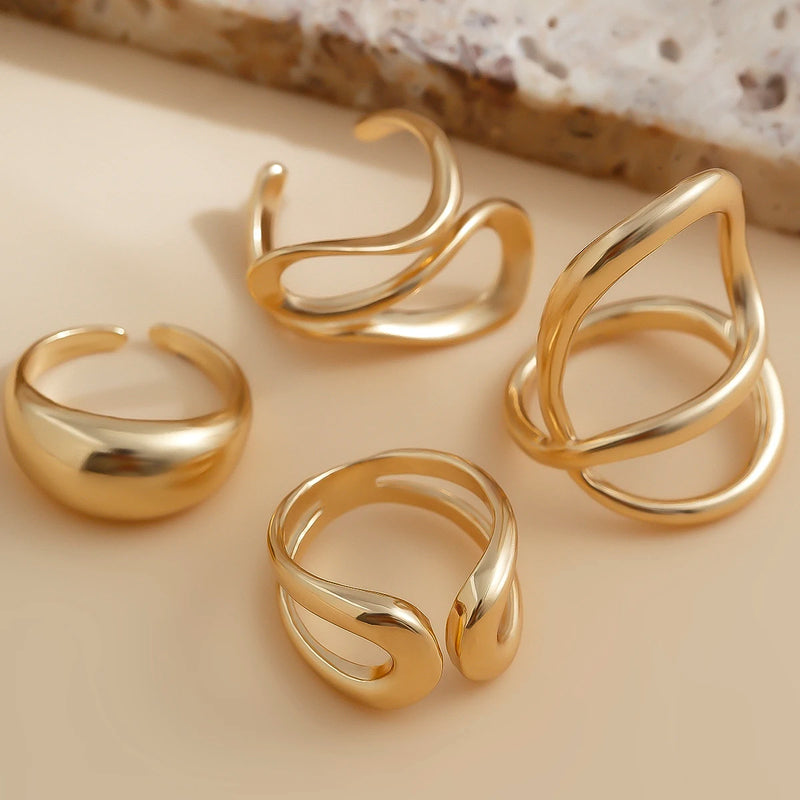 Ingemark 4Pcs Vintage Irregular C Shape Open Ring Set Women Creative Geometric Finger Knuckle Ring Couple Jewelry Accessories
