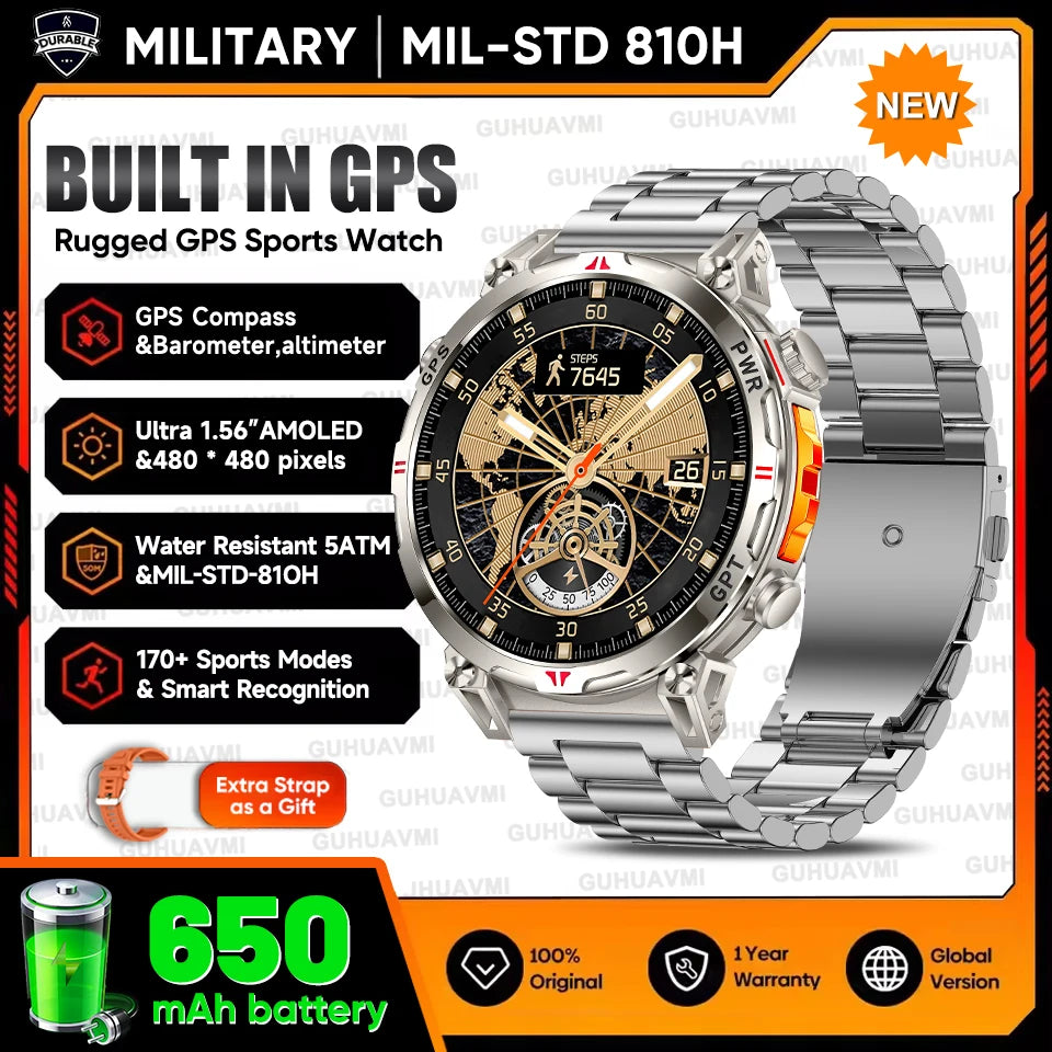 2025New Military T-Rex3 Ultra GPS SmartWatch Built in GPS Compass Altimeter Barometer 5ATM Waterproof 650mAh Sports Bracelet Men