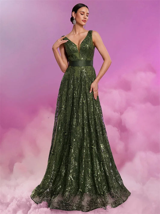 Vestido de Casamento com Lantejoulas e Decote em V