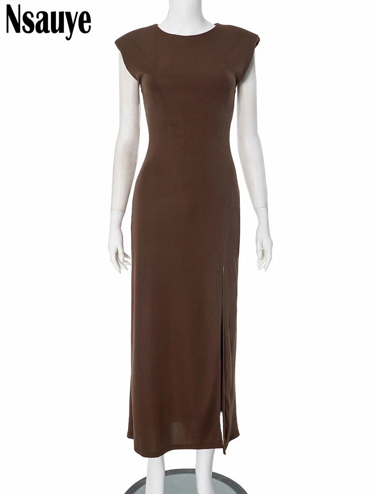 Nsauye Solid Sexy Sleeveless Maxi Dress Women Clothes Maxi Dress Bodycon Long Dresses Female Streetwear Clothing New Summer 2025