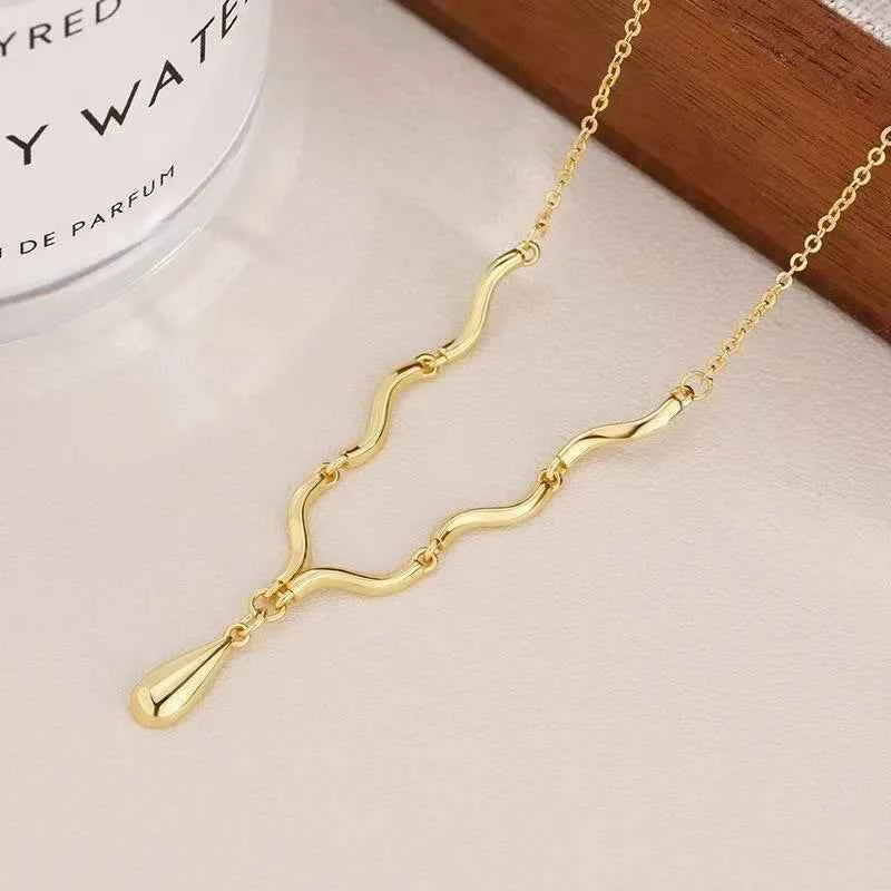 Подвеска На Шею New in Vintage Glossy Water Droplet Necklaces Light Luxury Laziness Irregular Tassel Collar Chain Fine Jewelry