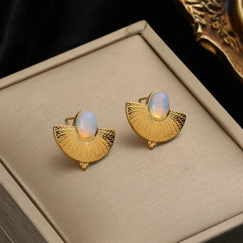 Brincos de argola EILIECK 316L em aço inoxidável dourado, formato de leque, geométrico, estilo boêmio, para mulheres, pingente de orelha, joia, presente para festa