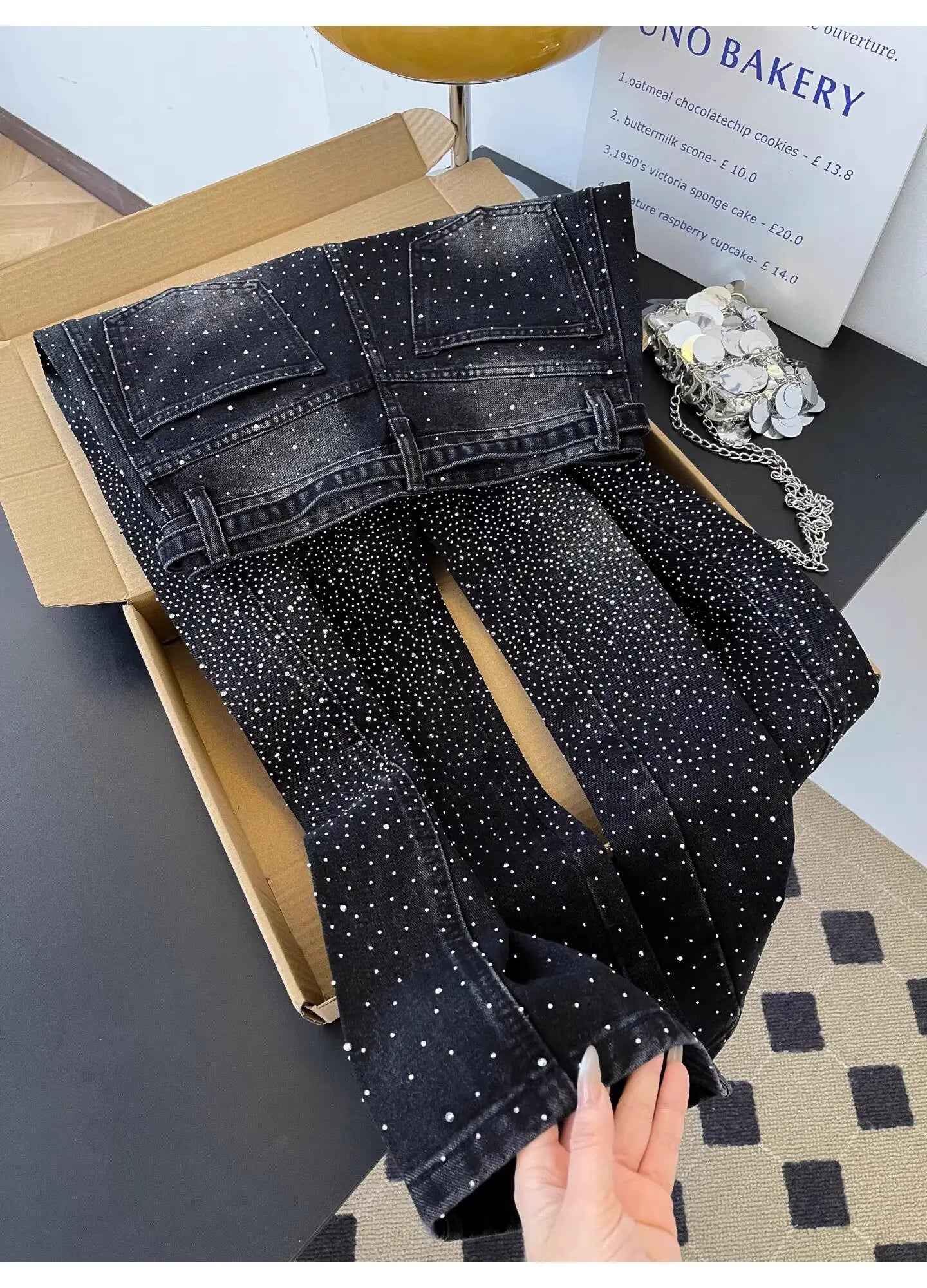 Glittering Rhinestone Denim Pants Women's Jeans New Wide Leg Design Sensation Floor-Length Pants Loose Jeans