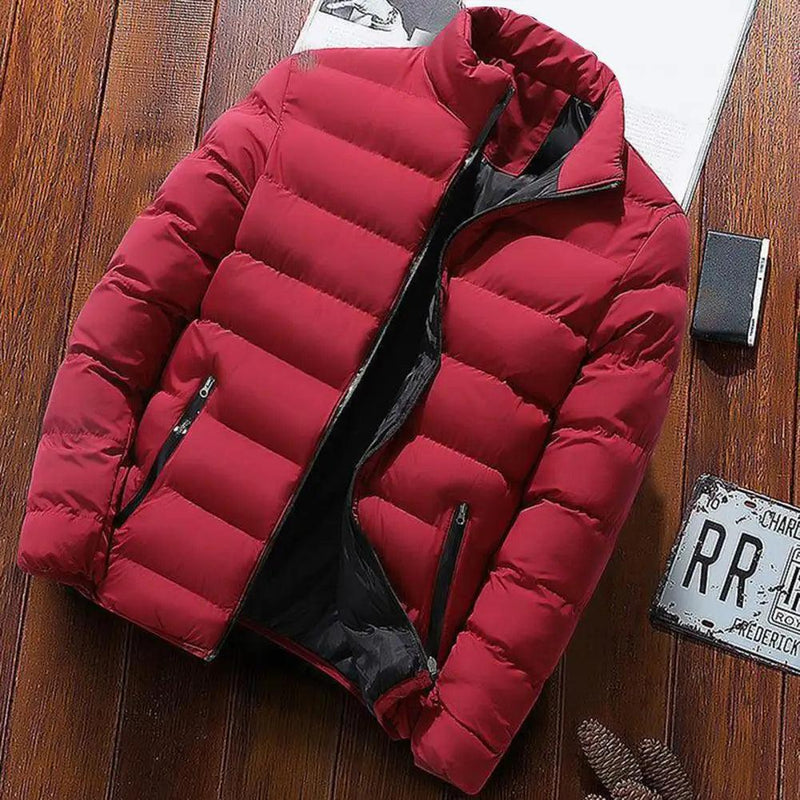 Parkas Acolchoado Gola Alta Manga Longa Homens Sobretudo Solto Engrossado Zíper Bolsos Jaqueta Streetwear - CRAVO ROSE