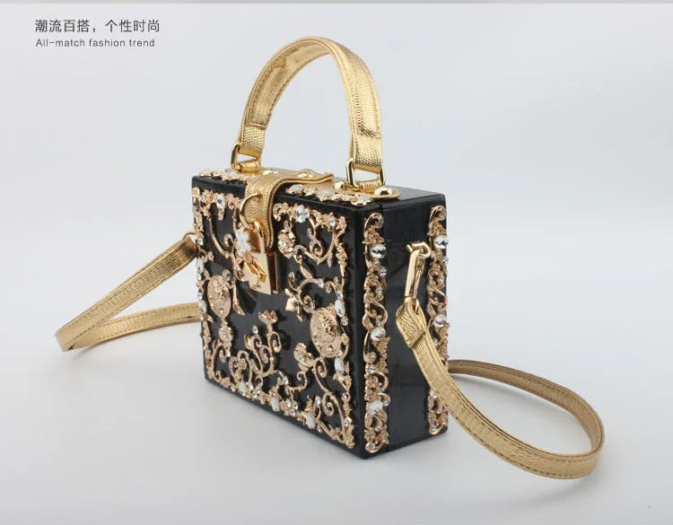 Box Designer evening bag diamond flower Clutch Bag hollow relief Acrylic luxury handbag banquet party purse women's Shoulder bag