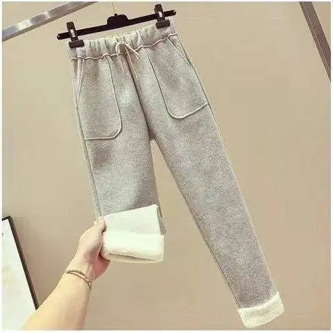 Thickened Lamb Velvet Set Women's Autumn Winter New Embroidery Sweatshirt Woolen Wide Leg Pants Two Piece Set Casual Style