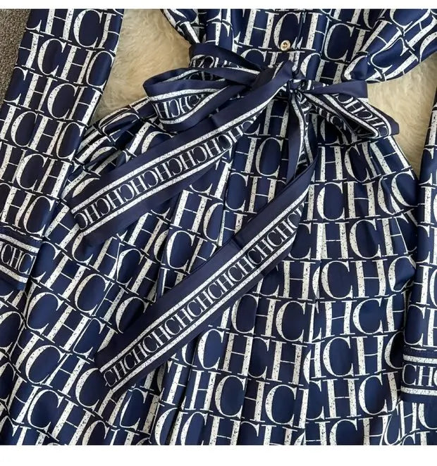 Elegant Retro Long Sleeve Print Shirt Dress Slimming A-Line High Waist Spring Autumn Korean Style Women's City Commute Dress