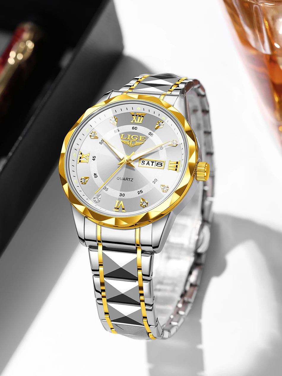 New LIGE Top Brand Luxury Man Wristwatch Waterproof Luminous Date Week Men Watches Stainless Steel Quartz Men's Watch Male reloj