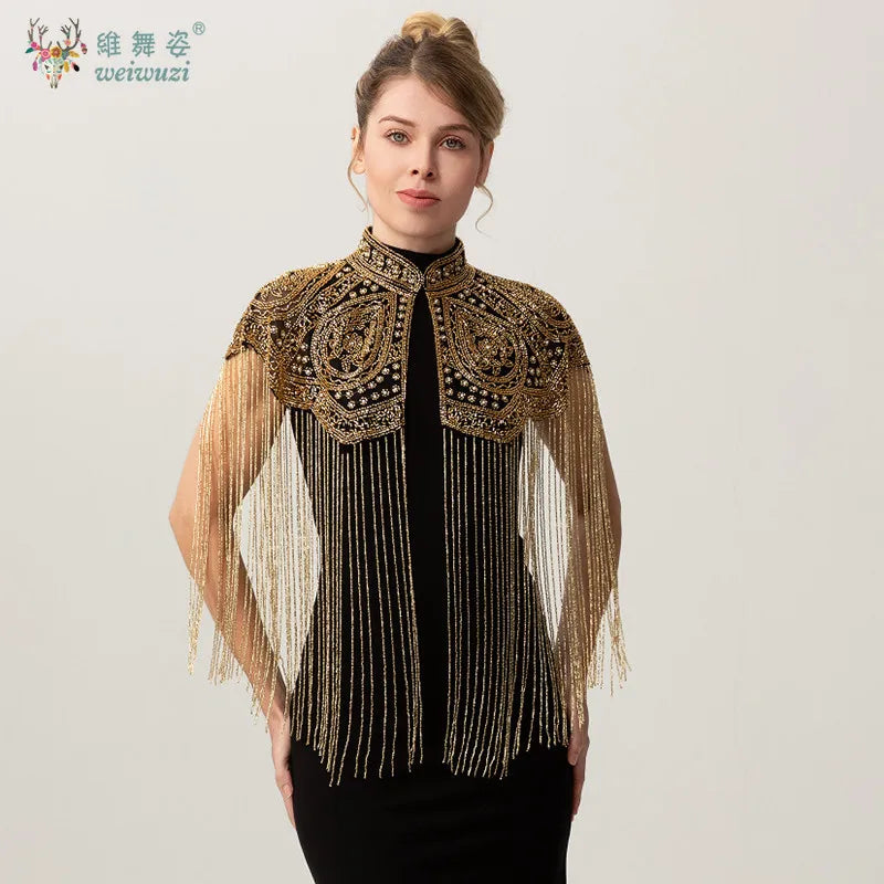 Long Tassel Shawl Paired with Cheongsam Dress Wedding Coat Cos Indian Heavy Industry Beaded Shawl Long Tassel Arab Gown Shawl