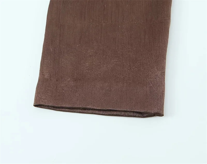 Women's Suit 2026 Spring New Style Reddish-Brown Long Sleeve Draped Pleated Decorative Simple Blazer and Trousers Set Fashion