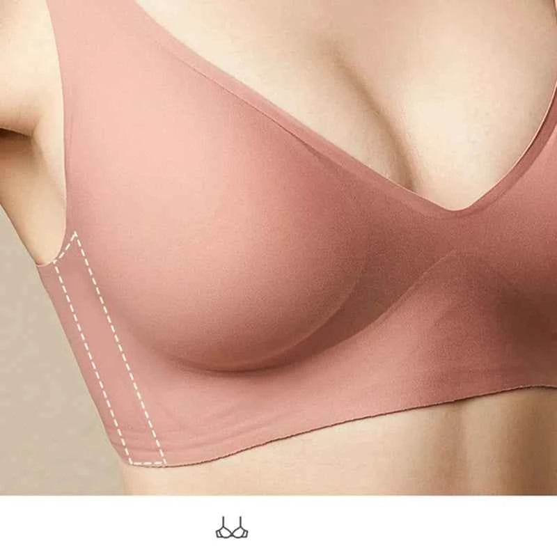 Seamless Women Underwear Sexy V-neck No Steel Ring Small Chest Gathered Adjustable Support  Small Comfortable Thin Top Bra