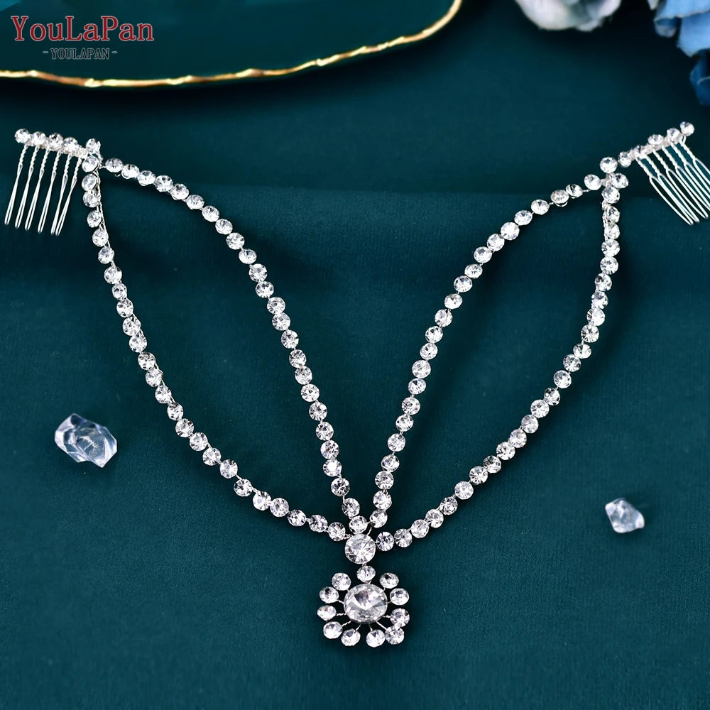 YouLaPan Crystal Forehead Headband for Women Brides Headpiece Party Wedding Hair Accessories Jewelry Bridal Headdress HP529