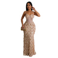 Women Sling Dress Floor Length Dresses Sequin Mesh Party Slim Bodycon Sheath Mesh Drilling Elegant Gown Sexy Vestidos 2024
