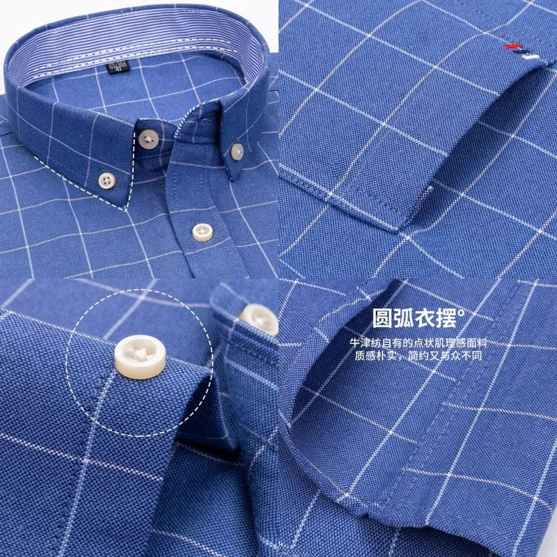Men's Pure Cotton Oxford Short Sleeve Summer Casual Shirts Comfortable Standard-fit Button-down Plaid Solid Color Cotton Shirt