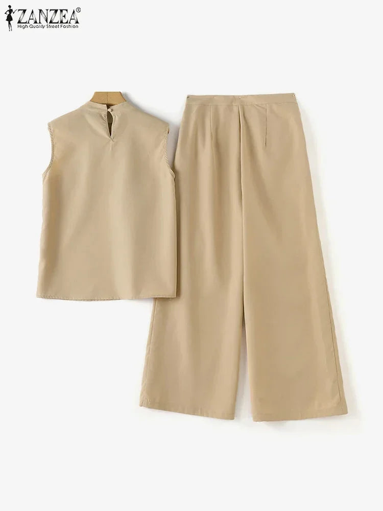 Elegant Chic Women's 2 Pieces Sets ZANZEA Woman 2025 Tracksuits Fashion 2pcs Outfits Suits Tank Tops and Wide Leg Pants Sets