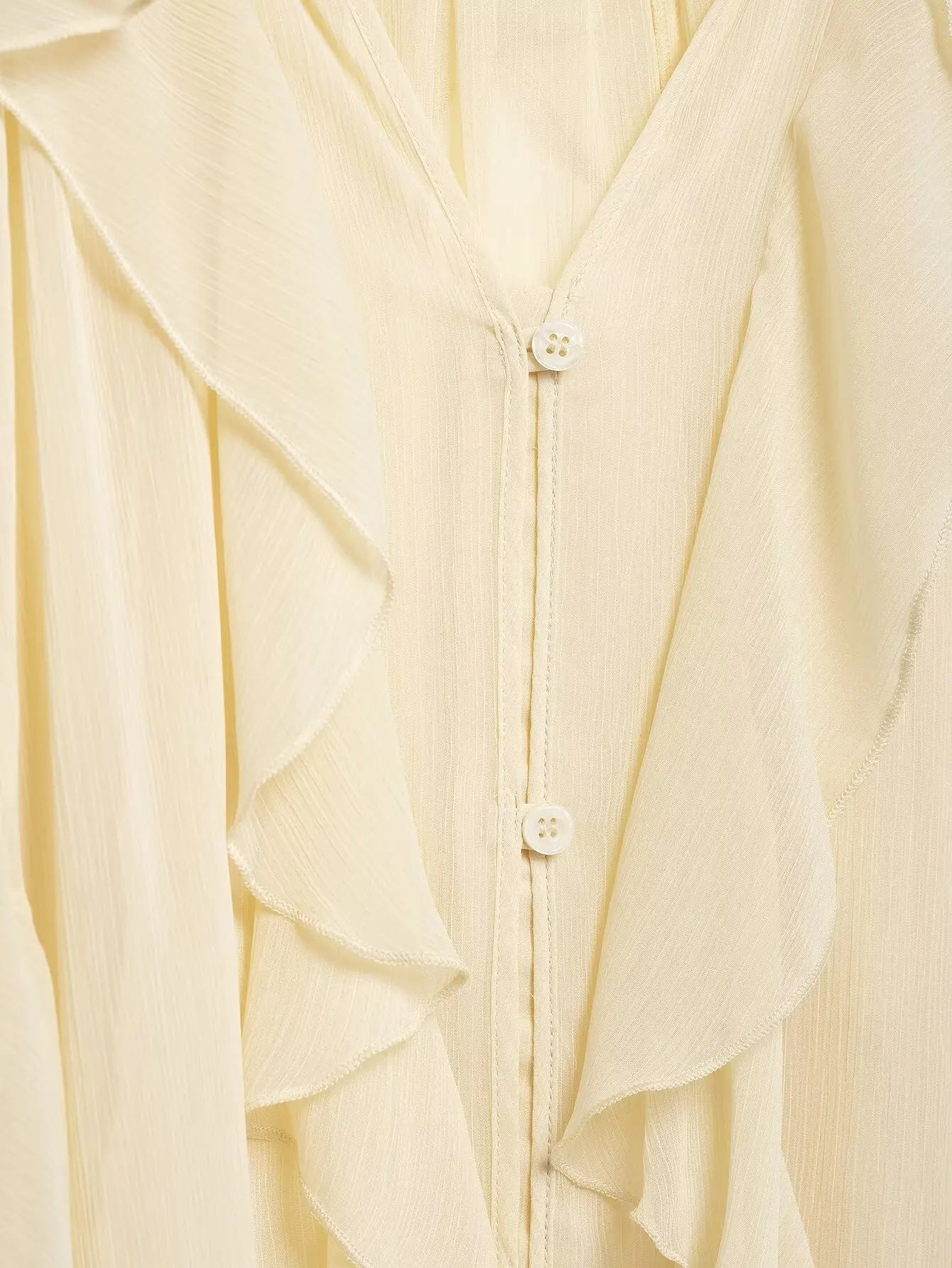 DUOPERI Women Fashion Solid Ruffled Blouse Vintage V-Neck Long Sleeves Female Chic Lady Shirts