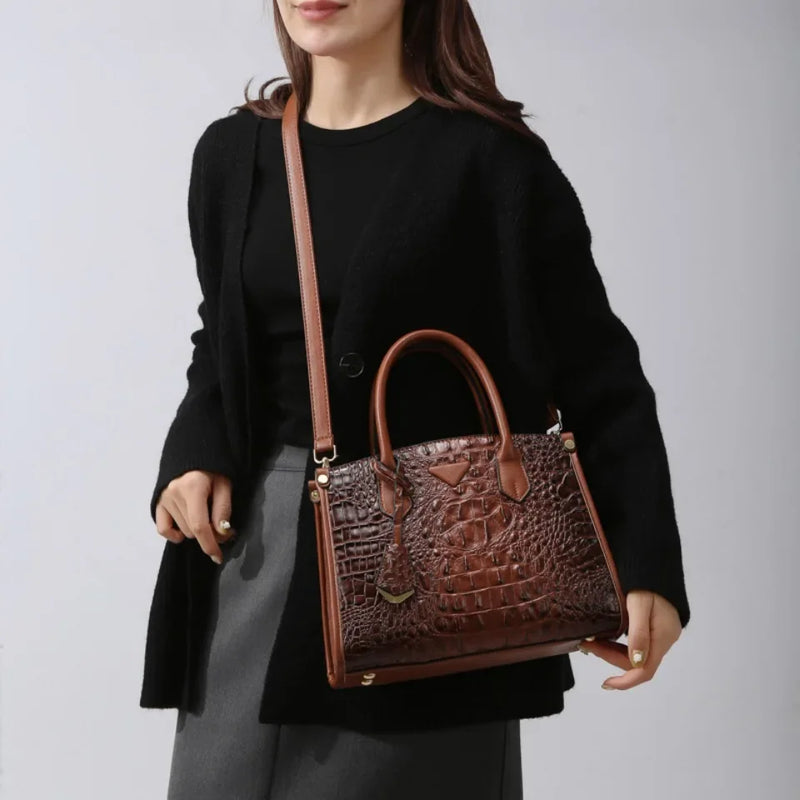 Women's Large Top-Handle Bag Vintage Crocodile Designer Shoulder Bag Quality Leather Crossbody Bag Messenger Commuter Sac A Main
