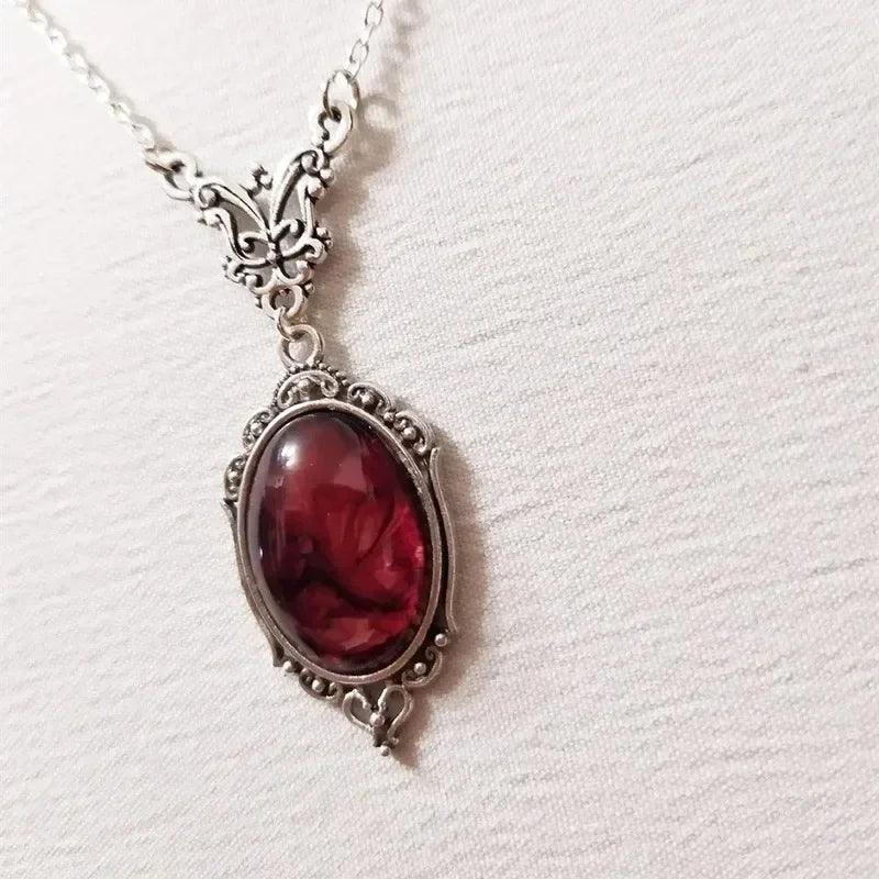 Gothic Blood Red Quartz Charm Necklace Butterfly Necklace For Women Vampire Embossed Witch Jewelry Accessories Vintage Chokers - CRAVO ROSE