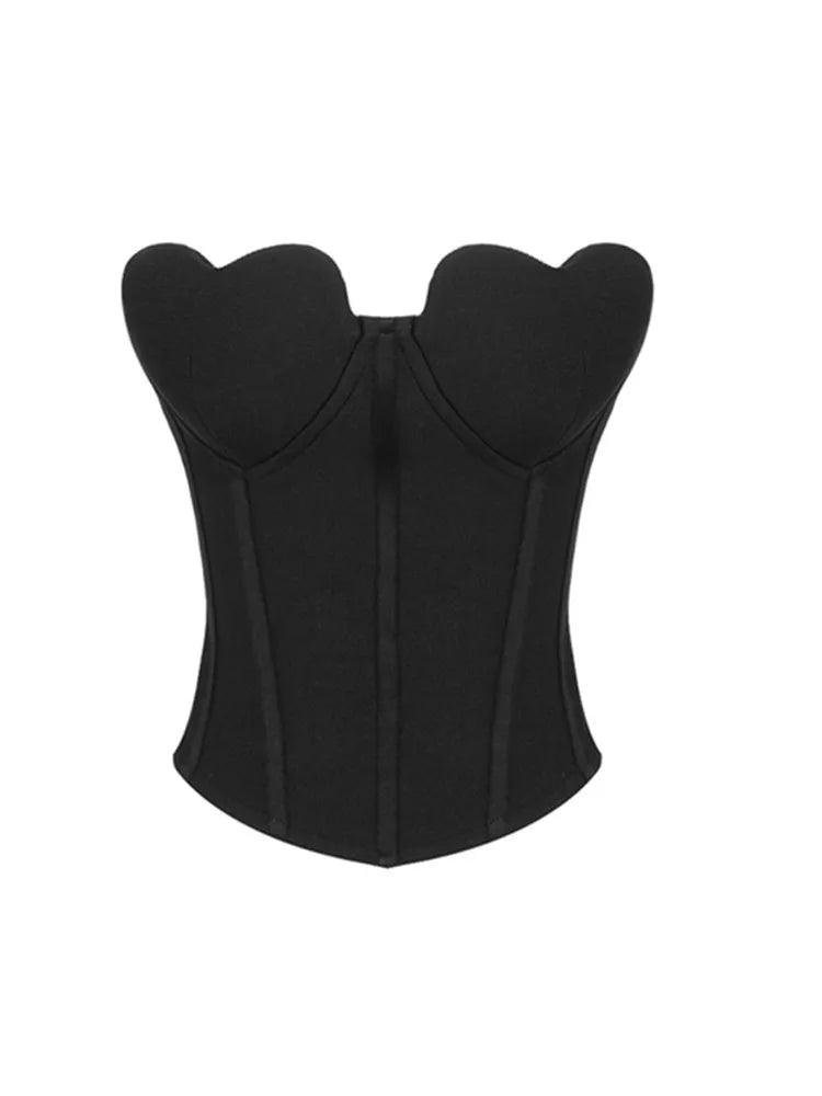 2023 Summer Women Black Elastic Bandage Tops Chic Strapless Sweatheart Bust Corset Crop Top High Street Evening Club Party Tops - CRAVO ROSE