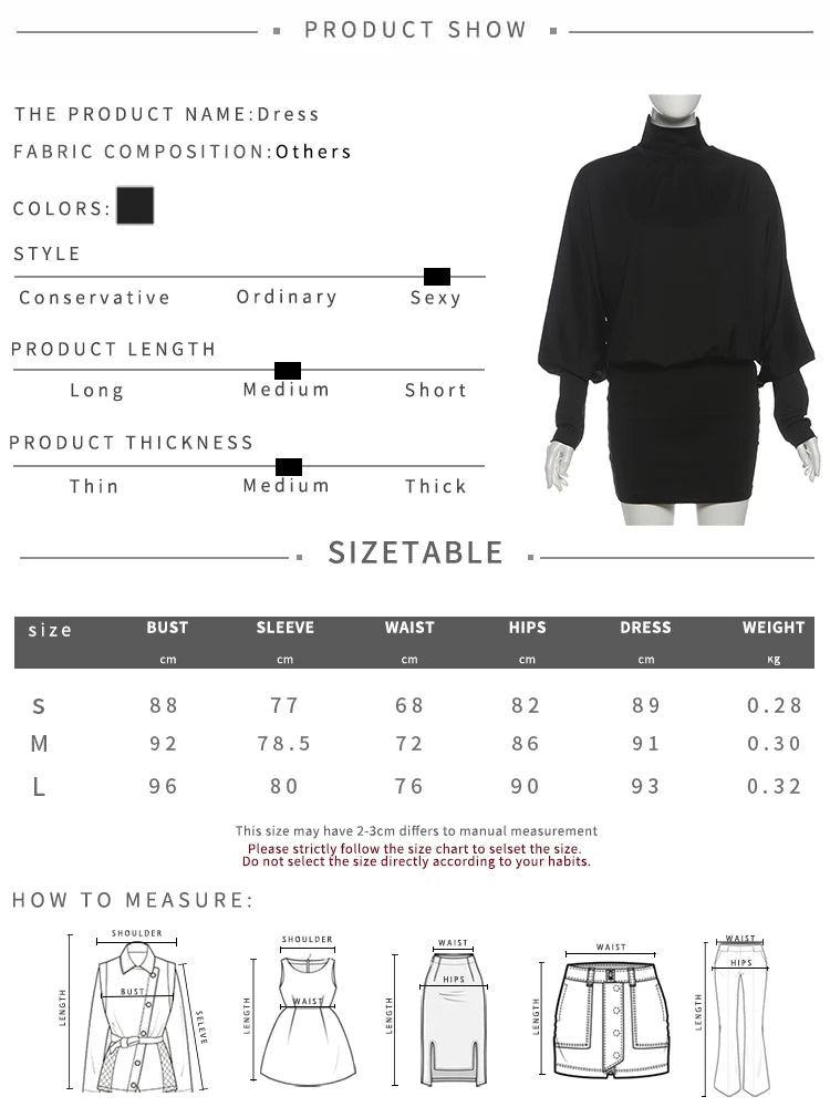 Nibber Backless Dress Women Turtleneck Lantern Sleeve Solid High Elasticity Sexy Simple Classic Street Prom Party Mini Bodycon