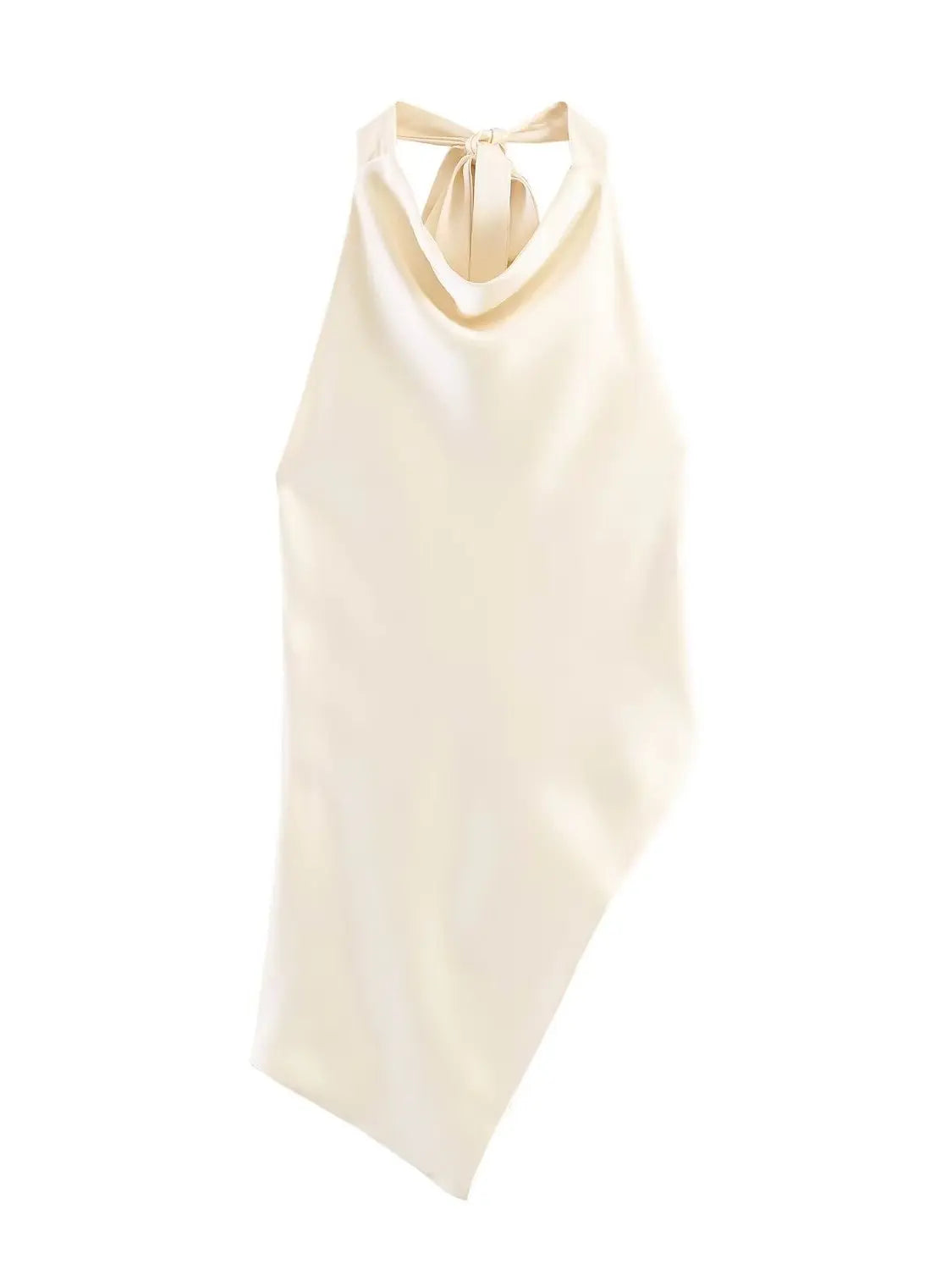 Spring New Women's  Knot Belted Asymmetrical Hem Neck Hanging Collar Top Loose Fit Other Material 100% Short Length
