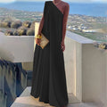 Vestido de festa de verão sem mangas, moda praia, cor sólida, um ombro, solto, temperamento feminino, gola inclinada