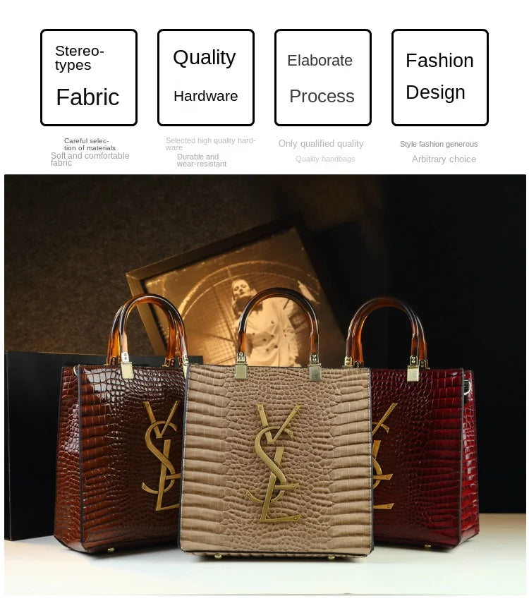 Genuine Leather Women Handbags Alligator Pattern Large Capacity Tote Bag Fashion Mother Bag 2025 New All-match Portable Bags