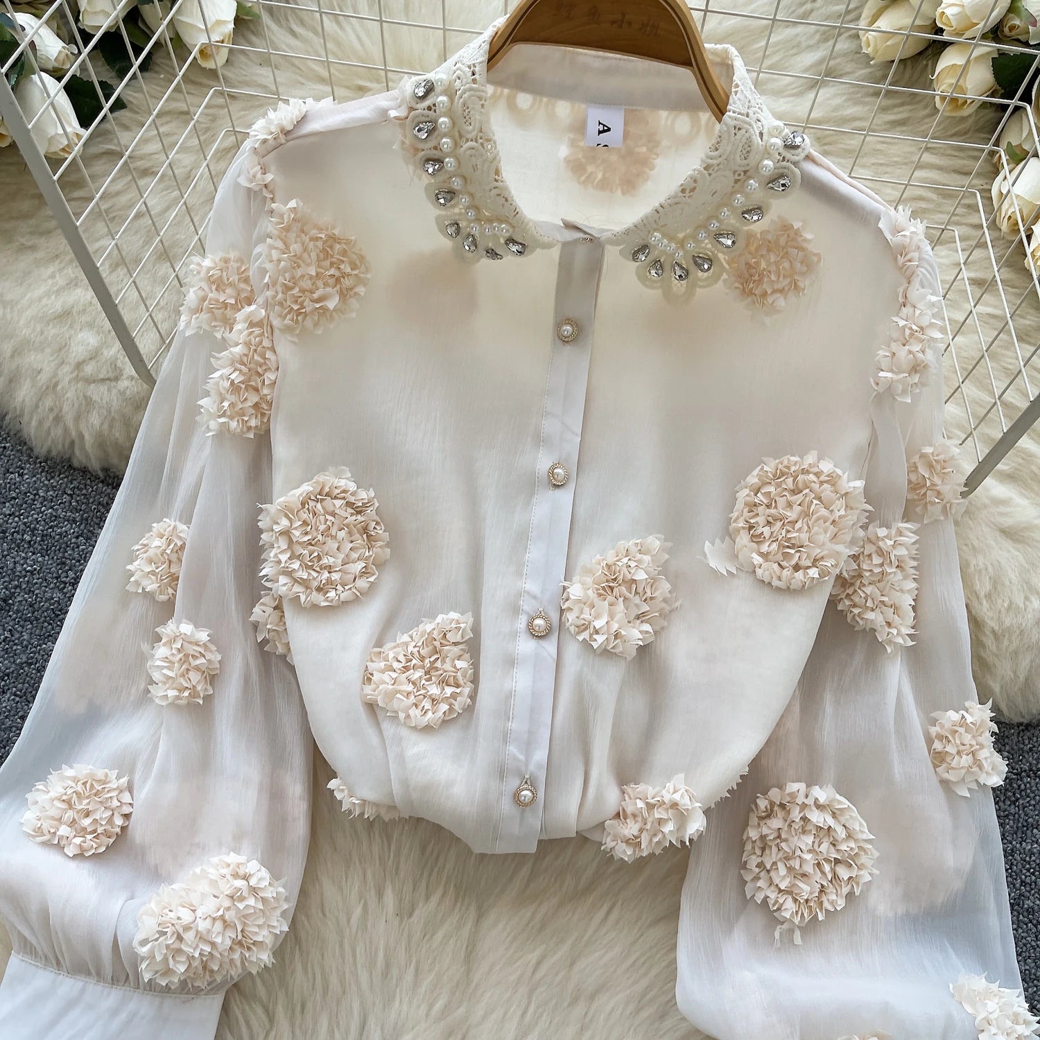 Blusa básica de manga comprida, gola polo vintage, gravata, abotoamento simples, solta, com strass, moda urbana francesa, blusa de outono