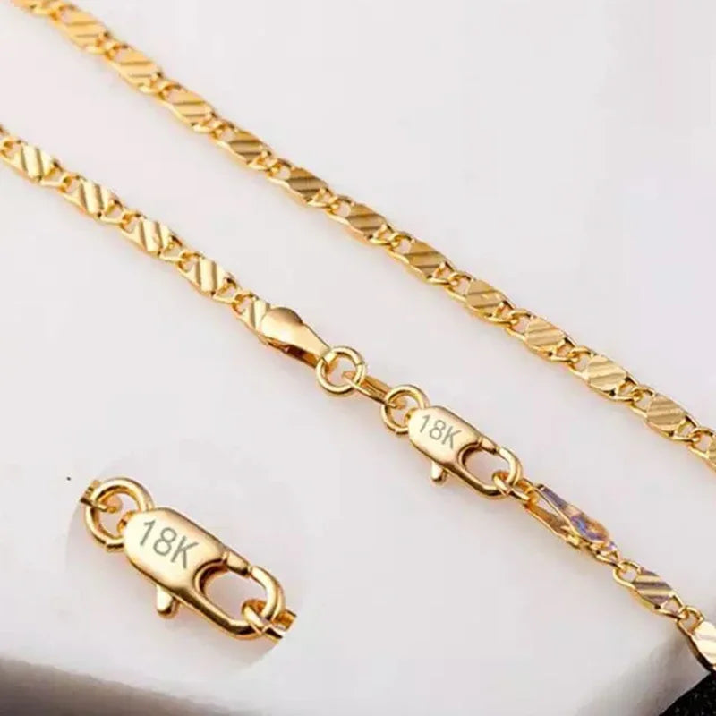Moda 18k colar de ouro 2mm 16/18/20/22/24/26/28/30 Polegada colar de corrente lateral para mulheres homens jóias 925 colar de prata - CRAVO ROSE