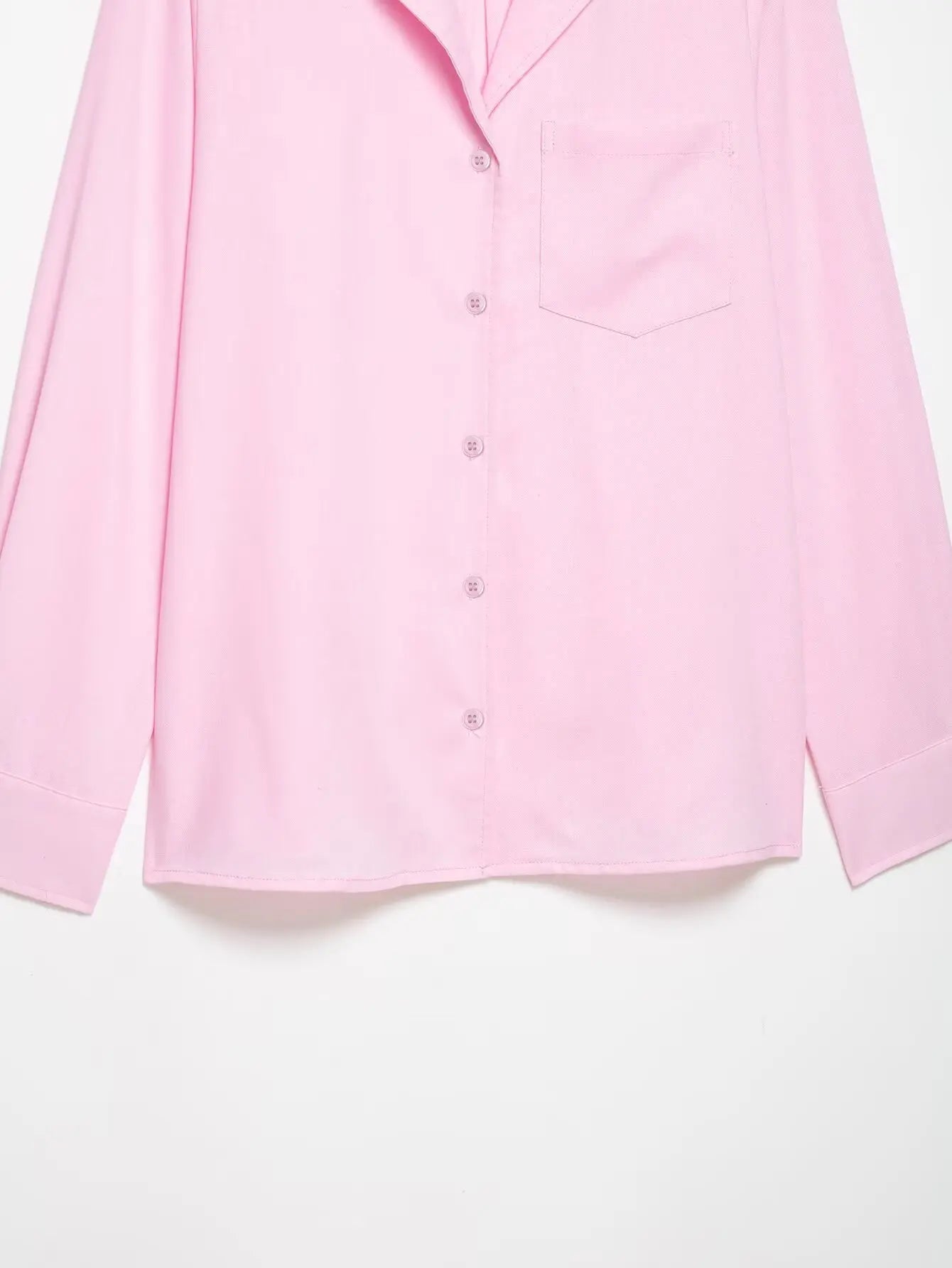Women's Mid Waist Pants Set Spring 2 Piece Set Lapel Collar Shirt Pocket Elastic Waist Barrel Trousers Two Piece Female Outfits