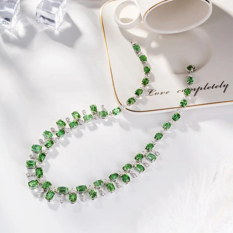 NEW Simulation Green Tourmaline Choker Necklace For Women Wedding Accessories Silver Color Chain European Design Chokers Jewelry - CRAVO ROSE