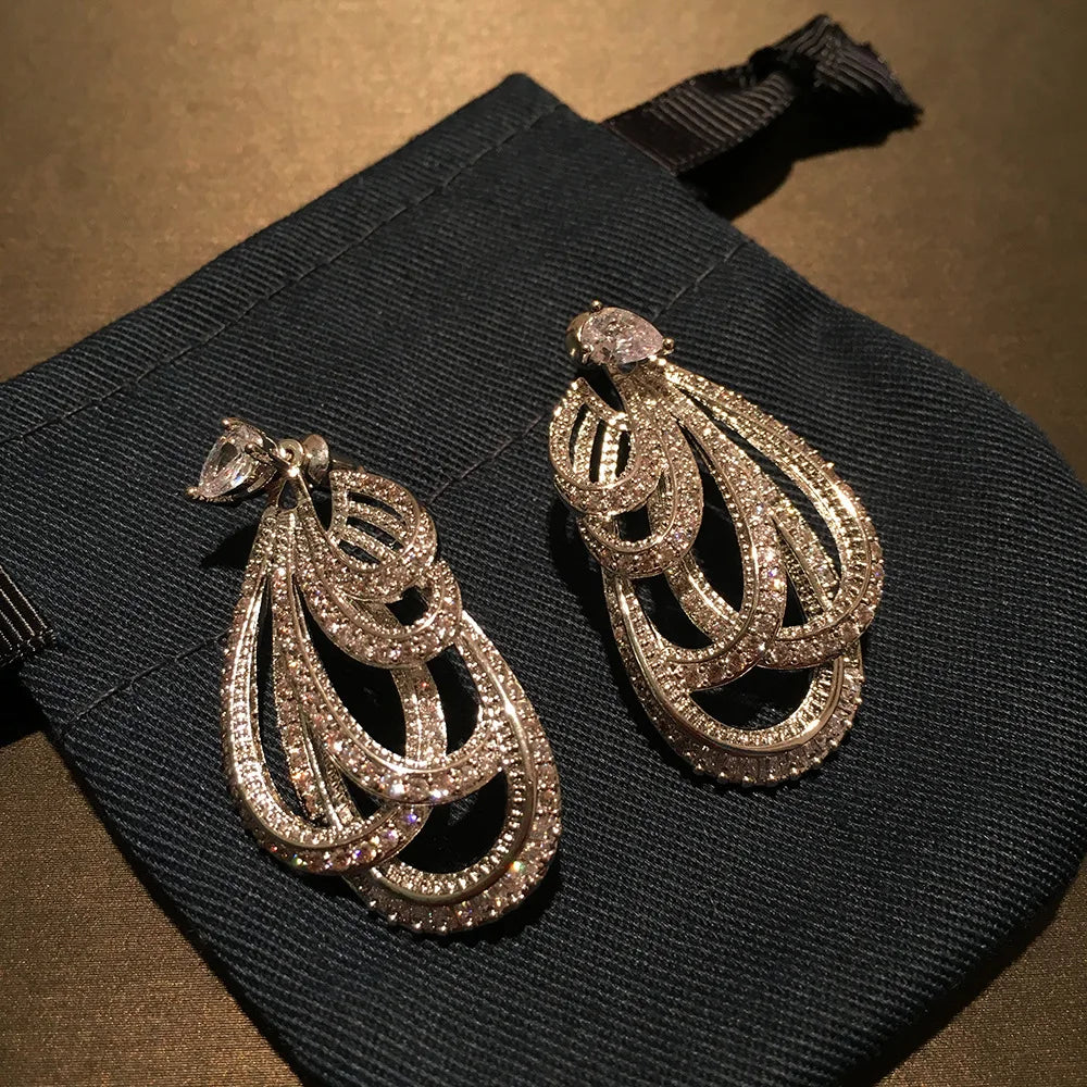 Fashion drop shape holiday style Heavy Industry jewel-grade earrings bow ribbon set with two wear high-grade studs