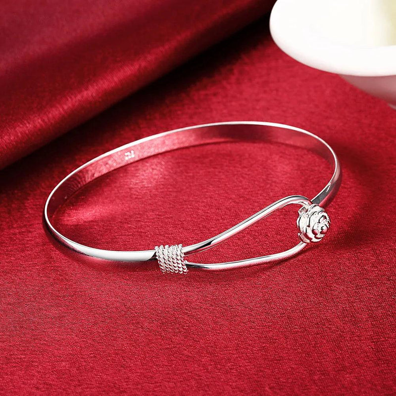 Fine 925 Sterling Silver Charm Flower Necklace Earring Bangle Jewelry for Women Retro Set Wedding Gift TRENDY Lovely - CRAVO ROSE