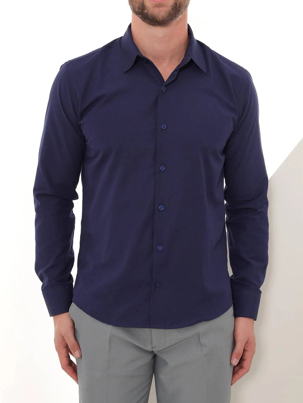 Navy Blue Slim Long Sleeve Social Shirt