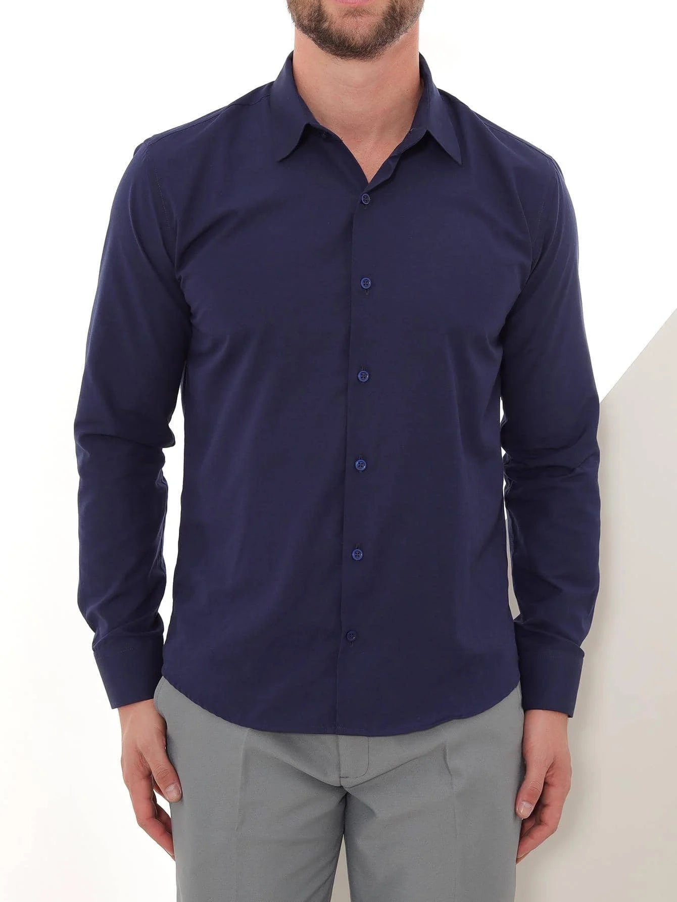 Navy Blue Slim Long Sleeve Social Shirt