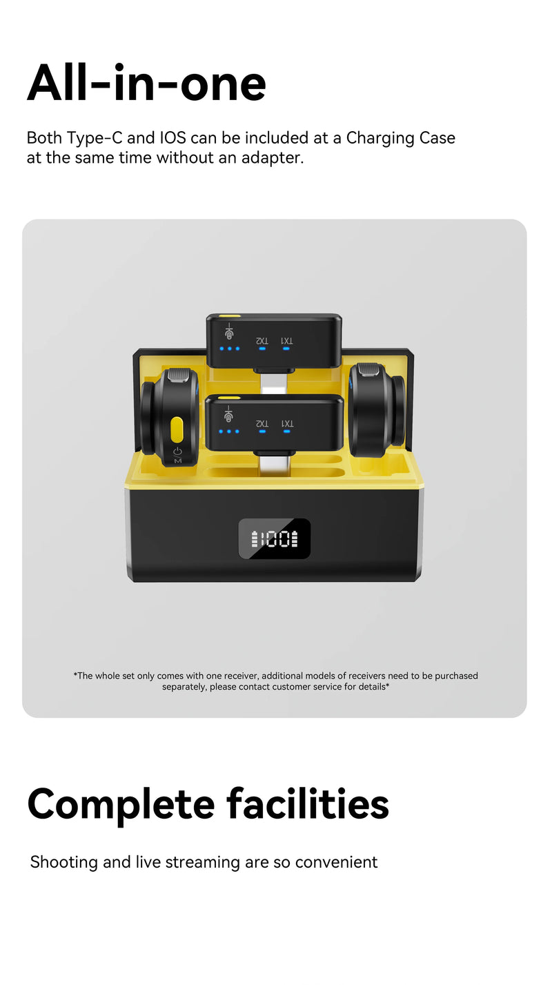 Microfone sem fio 100M para telefone Microfone de lapela magnético profissional com caixa de carregamento Redução de ruído para gravação