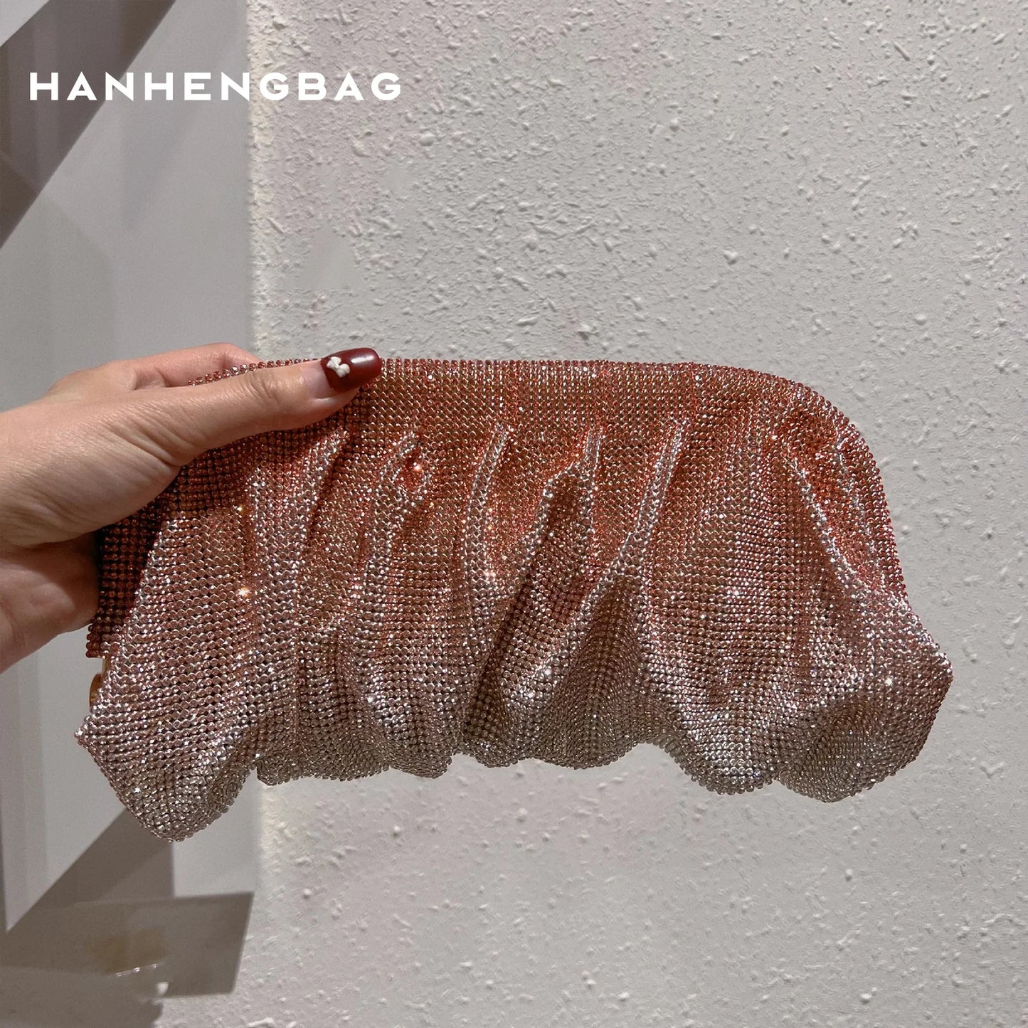 Handmade Strass Evening Clutch Bags com Punho Brilhante, Novas Dobras Bolsas, Handmade Bolsas, Designer De Luxo, Festa De Casamento, Alta Qualidade - CRAVO ROSE