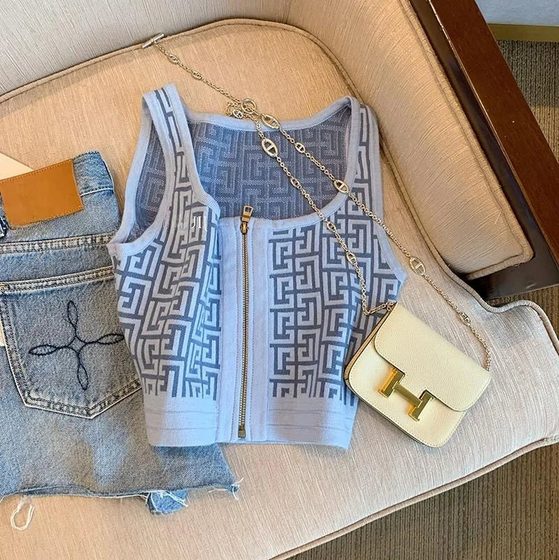 Stunning Knitted Crop Top Women's Sleeveless Tight Fit Short Style Summer Inner Wear Outer Wear Base Layer Hot Girl Vest