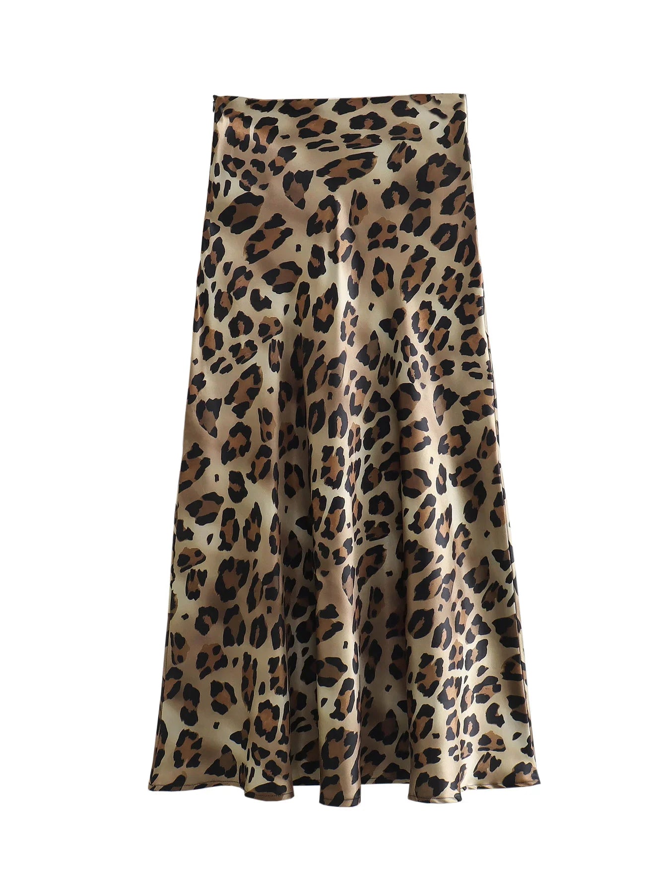 HXAO Leopard Print Women's Midi Skirt High Waist Stylish Long Skirts For Women Fall Vintage Satin Skirt Woman Elegant Skirts