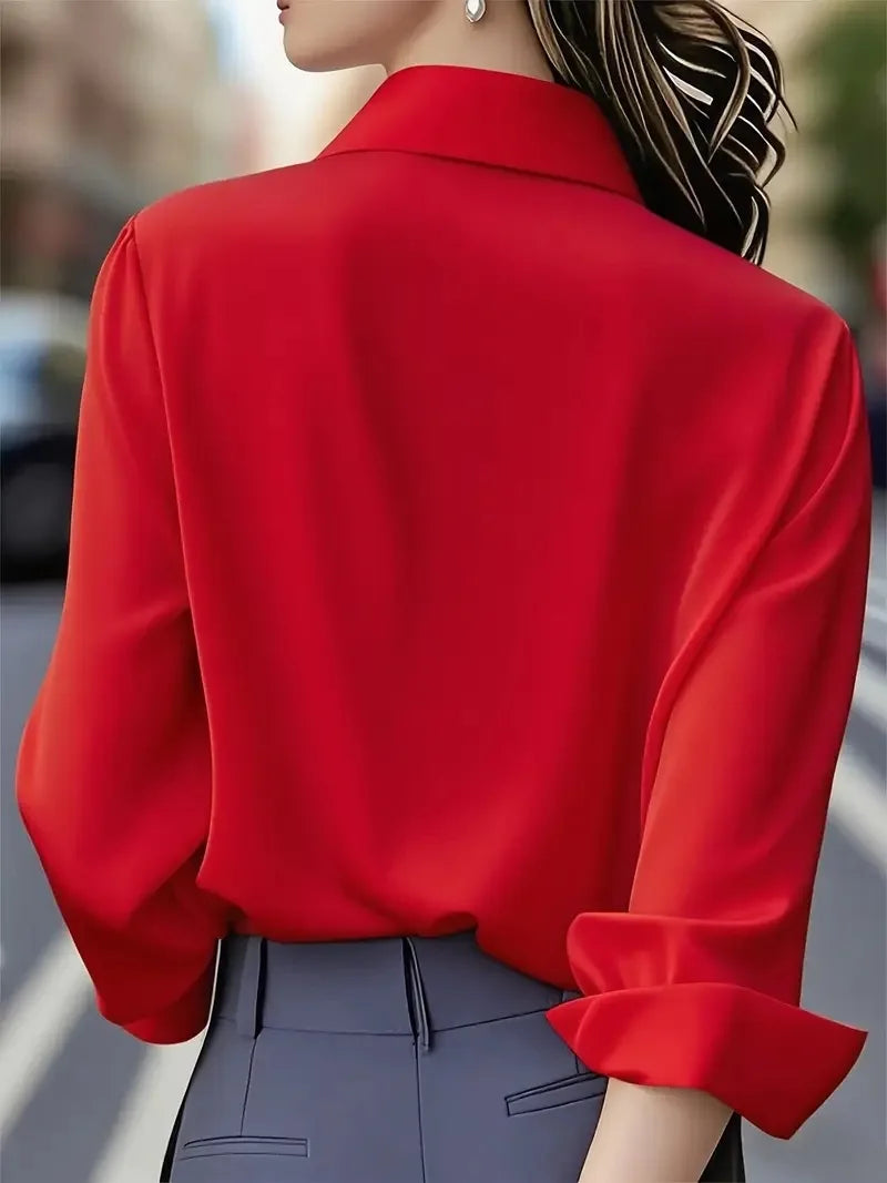 2025 New Women's Long-sleeved Shirt 10 Color Lapel Satin Button Cardigan Office Commuting Elegant Simple Top Basic Blouses