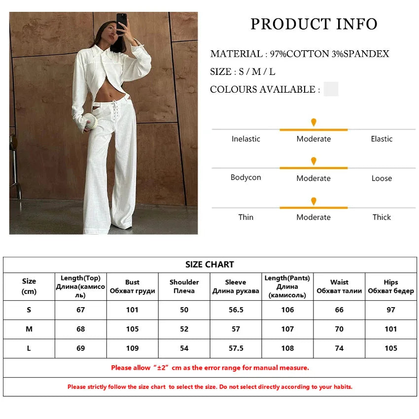 Conjunto de Duas Peças Elegantes Camisa de Manga Longa com Cintura Média Calças Largas Conjunto Streetwear