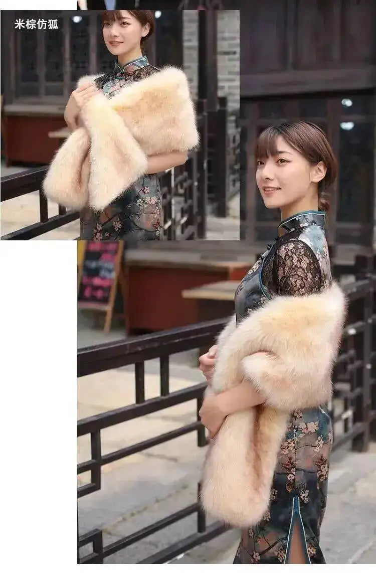 32 Colors 165*30cm Women Luxury Warm Faux Fox Fur Shawl Winter Ladies Plush Scarf Wraps Cloak Coat Wedding Long Cape Scarves