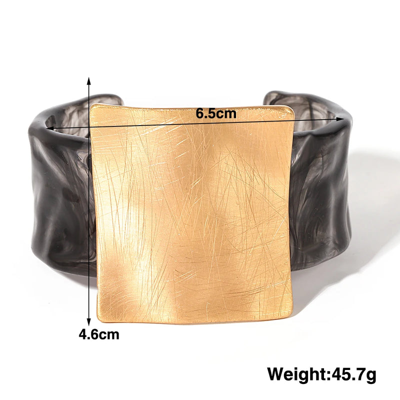 ALLYES Fashion Geometric Square Matte Metal Acrylic Open Bangle for Women Personality Simple Wide Bracelets Party Jewelry Gifts
