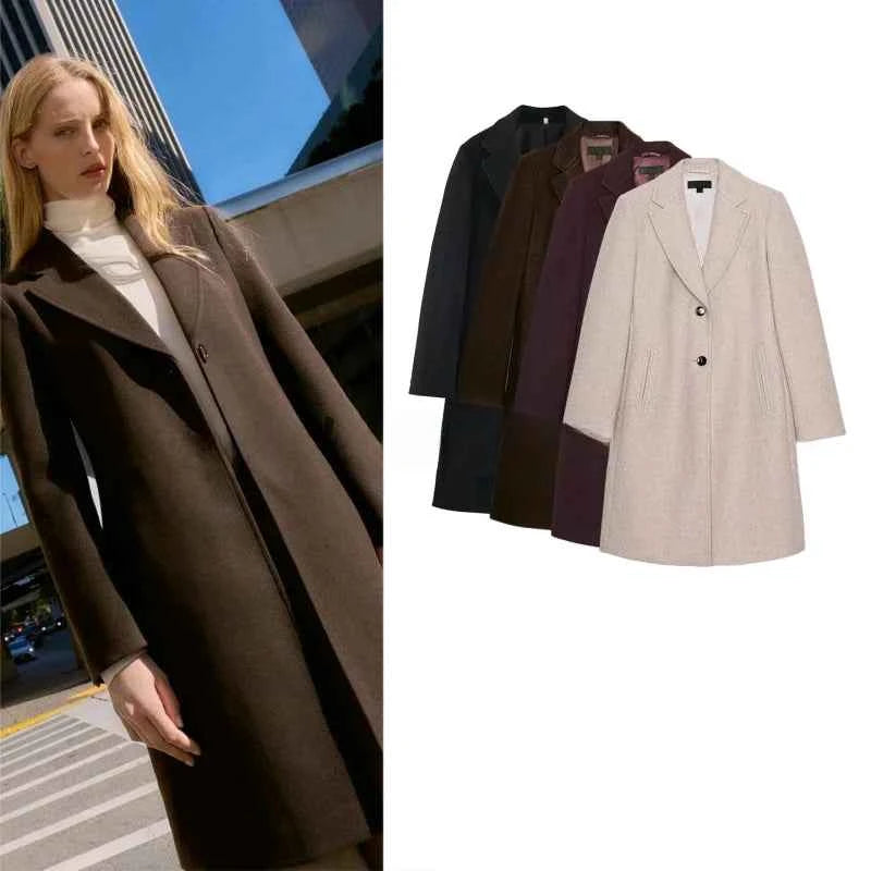 Winter New Women's Casual Long Sleeve Notch Collar Soft Shoulder Padded Coat Outerwear Polyester Fiber Straight Tube Type