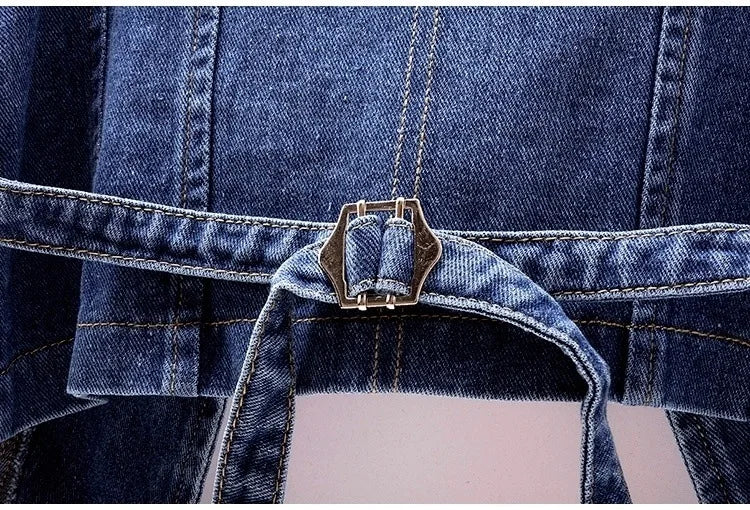 HLJ&GG Blue Fashion Denim Rivet Double-breasted Sleeveless Coats Women Lapel Slim Cowboy Vest Autumn New Tops Streetwear 2025