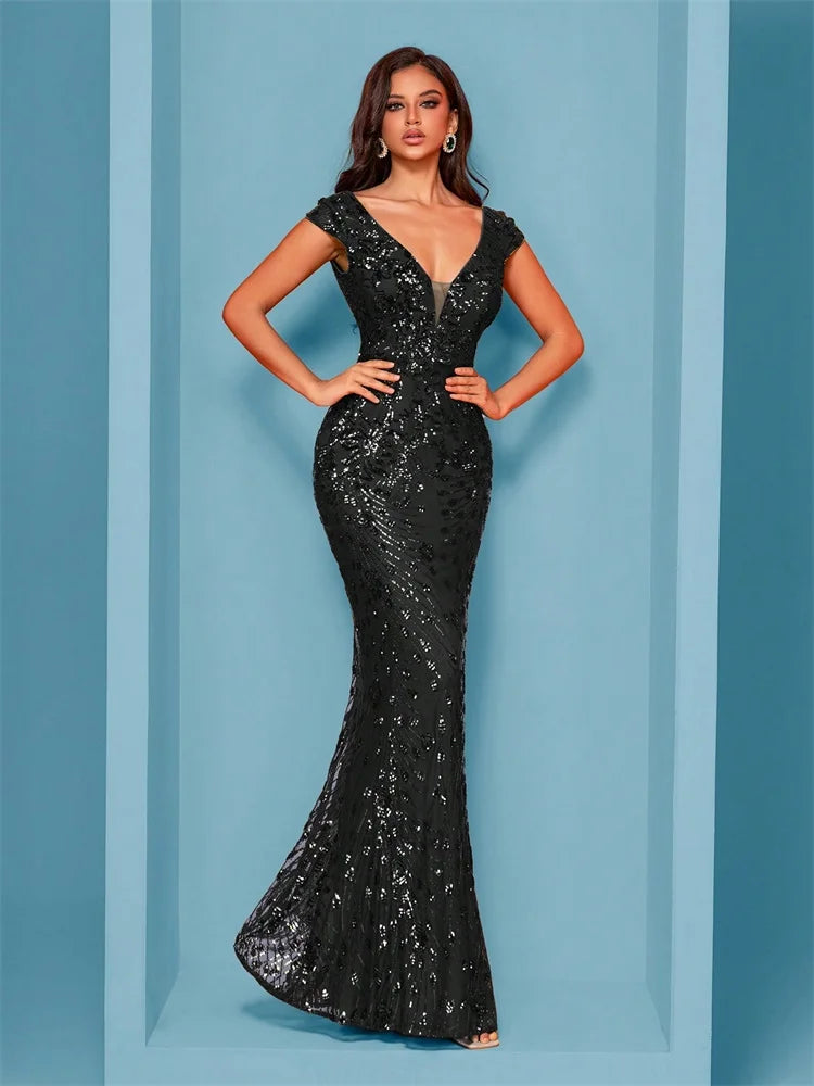 Lucyinlove Elegant Champagne Evening Dress For Women Long 2024 Luxury Mermaid Formal Sequins Prom Wedding Party Cocktail Dresses
