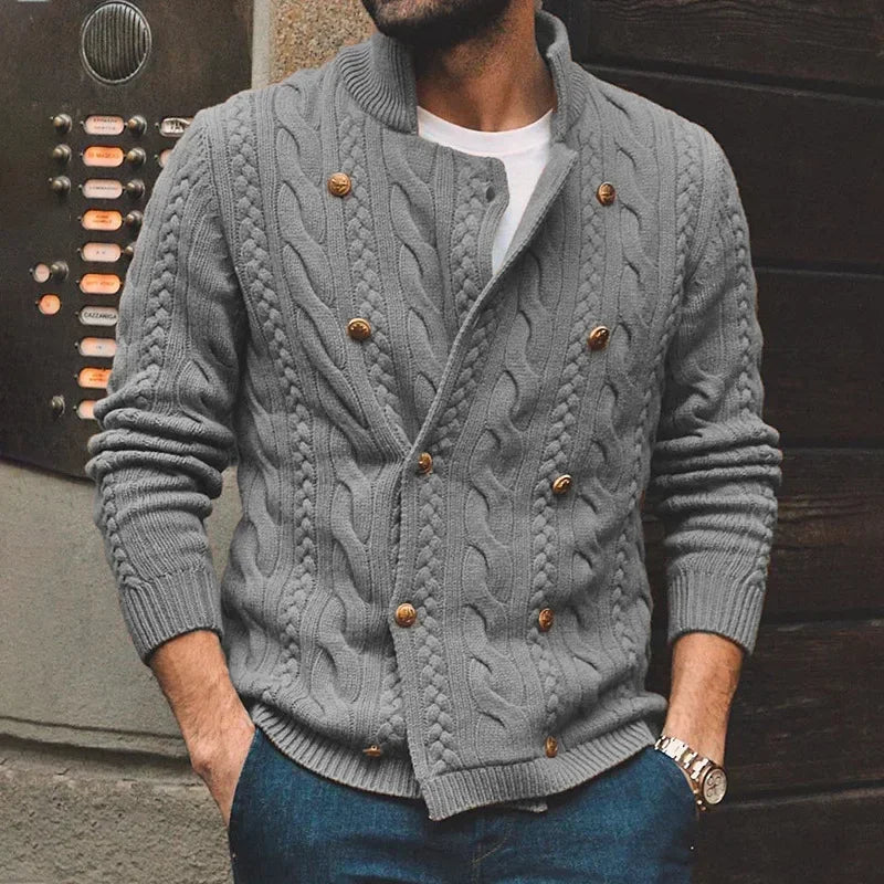 New 2026 Autumn Winter Knitted Cardigan Men Double Breasted Sweater Coat Male Streetwear Winter Warm Turtleneck Men Clothing