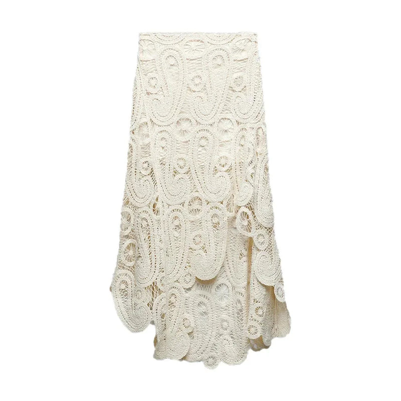 Crochet Knitted Asymmetric Women's Dress Set Chic O-neck Sleeveless Top Short Lining Skirt Suit 2023 Fashion Fairy Sweet Outfits