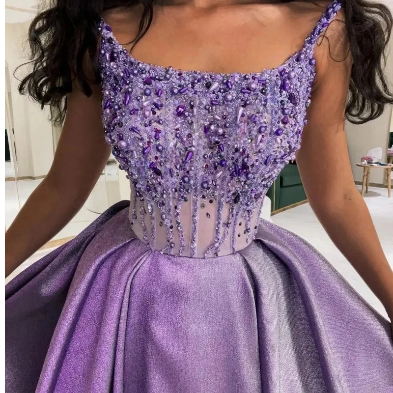 Charming Lavender Luxury Women Prom Dresses Scoop Pearls Beading A Line Long Formal Special Occasion Dress Party Evening Gown - CRAVO ROSE