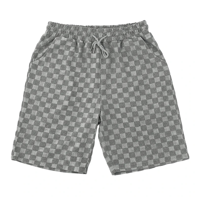 Conjunto de shorts casuais de perna reta e tamanho grande, camiseta xadrez jacquard de manga curta para homens, verão 2025